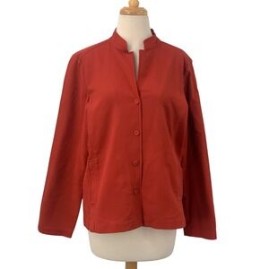 Eileen Fisher Jacket Blazer Textured‎ Button Front Mandarin Collar Brick Red L